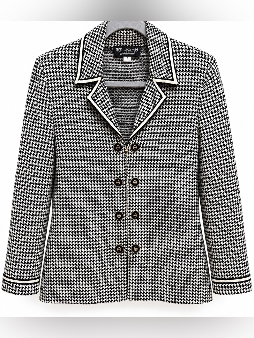 St. John Collection Size 8 Black White Houndstooth Knit Blazer Jacket